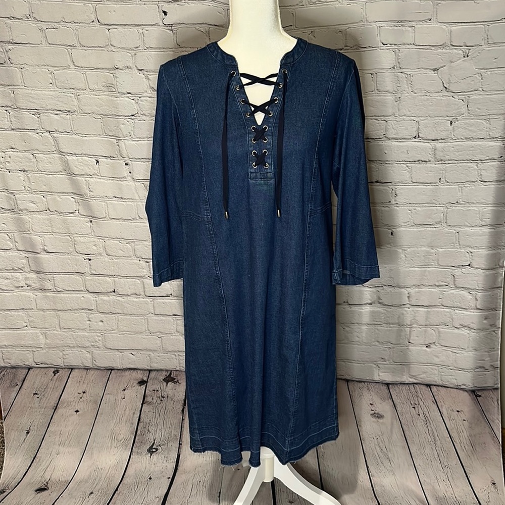 J. Jill Dark Denim Lace-Up Tunic Dress